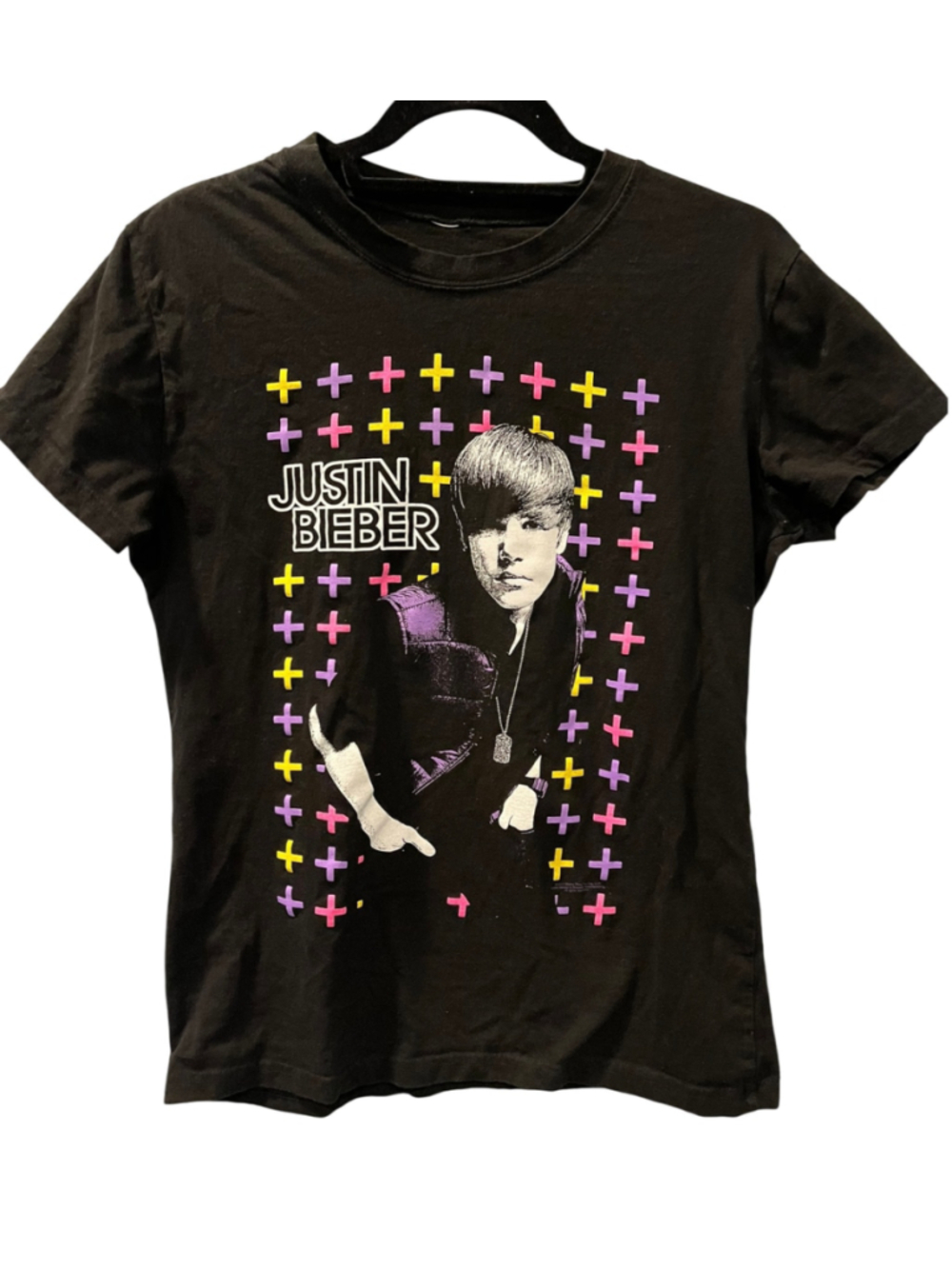 Vintage 2010 Justin Bieber My World Era Graphic Tee Black Size Medium Fitted
